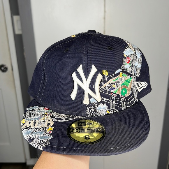 New york yankees fitted hat size navy MLB baseball field embroidery